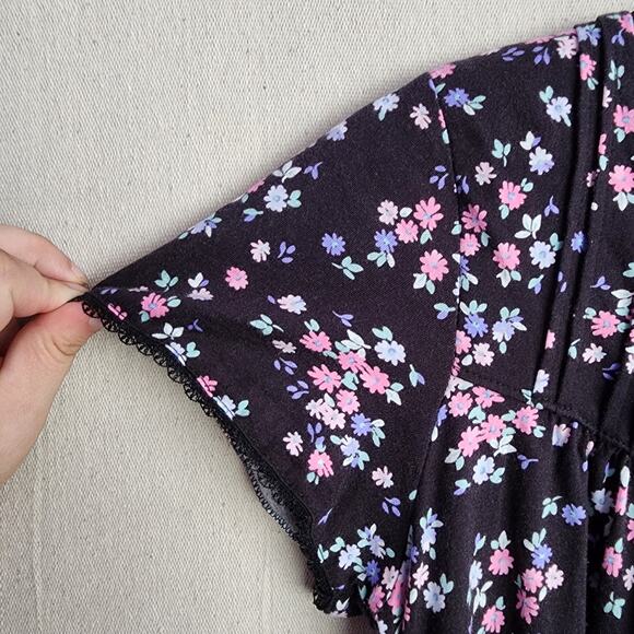 Aria Women's Nightgown Size S Black Floral Pintuck Short Sleeve Sleepwear - Picture 4 of 11